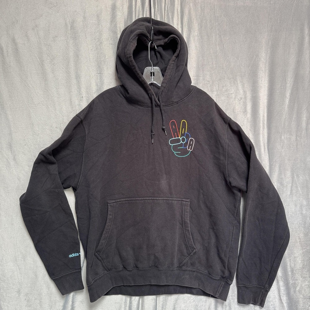 Adidas Originals Hoodie Mens Extra Large Black Peace‎ Sign Hand Graphic Pullover